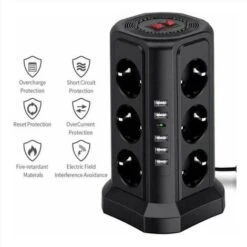 Tour Multiprise Parafoudre Et Surtension, Multiprise Electrique Avec 5 Ports USB Et 12 Prises, Multiprise Avec Et 3 Interrupteurs, Blanc -Douille Soldes Boutiquec 100109877 3