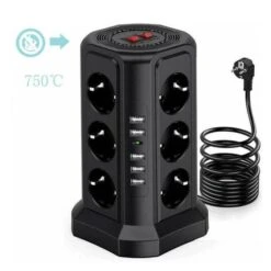 Tour Multiprise Parafoudre Et Surtension, Multiprise Electrique Avec 5 Ports USB Et 12 Prises, Multiprise Avec Et 3 Interrupteurs, Blanc -Douille Soldes Boutiquec 100109877 4