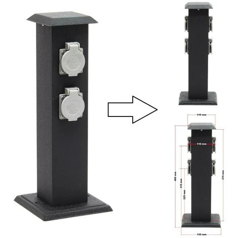 Prise De Courant Pour Jardin Sur Pilier En Métal Noir - 4 Prises IP44 1 Prise De Courant Pour Jardin Sur Pilier En Métal Noir - 4 Prises IP44