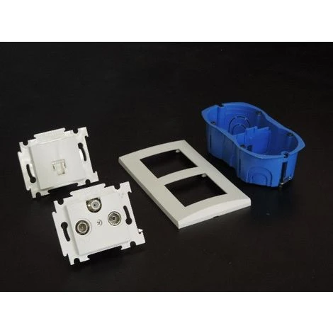 Kit Encastré Prise RJ45 CAT5 UTP + Prise TV/FM/SAT Verticale Avec Plaque Blanche Et Boite Placo Entraxe 57mm Spécial Renovation 2 Kit Encastré Prise RJ45 CAT5 UTP + Prise TV/FM/SAT Verticale Avec Plaque Blanche Et Boite Placo Entraxe 57mm Spécial Renovation – Image 2