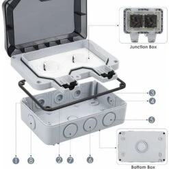 Kueatily Prise étanche Double Avec Bote De Derivation étanche, Prise Extérieure IP66, Prise Murale Anti Poussière Pour Cuisine, Salle De Bain, Garage, Piscine Et Gardin -Douille Soldes Boutiquec 33768142 3