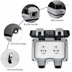 Kueatily Prise étanche Double Avec Bote De Derivation étanche, Prise Extérieure IP66, Prise Murale Anti Poussière Pour Cuisine, Salle De Bain, Garage, Piscine Et Gardin -Douille Soldes Boutiquec 33768142 4