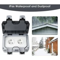 Kueatily Prise étanche Double Avec Bote De Derivation étanche, Prise Extérieure IP66, Prise Murale Anti Poussière Pour Cuisine, Salle De Bain, Garage, Piscine Et Gardin -Douille Soldes Boutiquec 33768142 5
