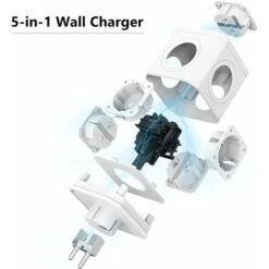Kueatily Multiprise Murale Cube 5 En 1 Avec Protection Contre Les Surcharges&Parasurtenseurs,Multiprise Cube 4000W/16A Avec Porte De Sécurité,Multiprise Electrique Portable Pour Bureau Voyage-Blanc -Douille Soldes Boutiquec 34892371 4