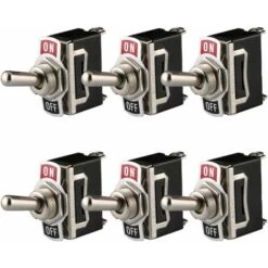 Interrupteur à Bascule 12V-24V-48V-110V/10A, SPST Métal Interrupteur à Levier, On/Off 2 Positions 2 Broches, Pour Voiture Tableau De Bord Lumière Fontainebleau Pack De 6, Noir