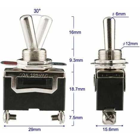 Interrupteur à Bascule 12V-24V-48V-110V/10A, SPST Métal Interrupteur à Levier, On/Off 2 Positions 2 Broches, Pour Voiture Tableau De Bord Lumière Fontainebleau Pack De 6, Noir 2 Interrupteur à Bascule 12V-24V-48V-110V/10A, SPST Métal Interrupteur à Levier, On/Off 2 Positions 2 Broches, Pour Voiture Tableau De Bord Lumière Fontainebleau Pack De 6, Noir – Image 2