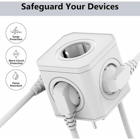 Premier® Multiprise Murale Cube 5 En 1 Avec Protection Contre Les Surcharges&Parasurtenseurs,Multiprise Cube 4000W/16A Avec Porte De Sécurité,Multiprise Electrique Portable Pour Bureau Voyage-Blanc 3 Premier® Multiprise Murale Cube 5 En 1 Avec Protection Contre Les Surcharges&Parasurtenseurs,Multiprise Cube 4000W/16A Avec Porte De Sécurité,Multiprise Electrique Portable Pour Bureau Voyage-Blanc – Image 3