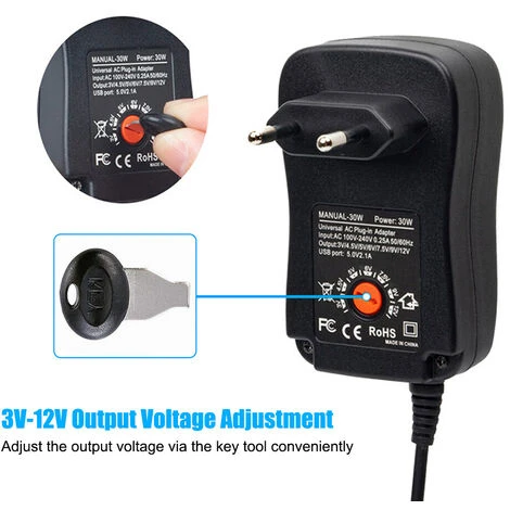Adaptateur D'alimentation Universel AC Vers DC 30W Avec Port USB 5V 2,1A, Chargeur D'alimentation Enfichable AC Tension De Sortie Réglable 3V à 12V Avec 8 Adaptateurs DC Pour L'électronique Domestique 2 Adaptateur D'alimentation Universel AC Vers DC 30W Avec Port USB 5V 2,1A, Chargeur D'alimentation Enfichable AC Tension De Sortie Réglable 3V à 12V Avec 8 Adaptateurs DC Pour L'électronique Domestique – Image 2