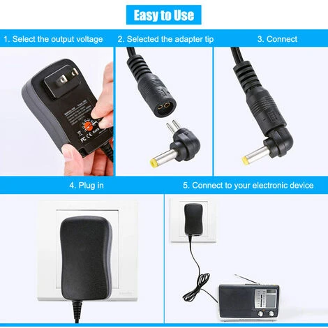 Adaptateur D'alimentation Universel AC Vers DC 30W Avec Port USB 5V 2,1A, Chargeur D'alimentation Enfichable AC Tension De Sortie Réglable 3V à 12V Avec 8 Adaptateurs DC Pour L'électronique Domestique 4 Adaptateur D'alimentation Universel AC Vers DC 30W Avec Port USB 5V 2,1A, Chargeur D'alimentation Enfichable AC Tension De Sortie Réglable 3V à 12V Avec 8 Adaptateurs DC Pour L'électronique Domestique – Image 4