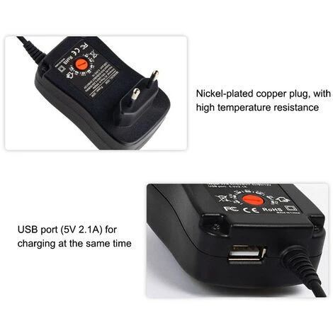 Adaptateur D'alimentation Universel AC Vers DC 30W Avec Port USB 5V 2,1A, Chargeur D'alimentation Enfichable AC Tension De Sortie Réglable 3V à 12V Avec 8 Adaptateurs DC Pour L'électronique Domestique 5 Adaptateur D'alimentation Universel AC Vers DC 30W Avec Port USB 5V 2,1A, Chargeur D'alimentation Enfichable AC Tension De Sortie Réglable 3V à 12V Avec 8 Adaptateurs DC Pour L'électronique Domestique – Image 5