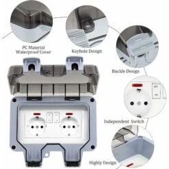 DENUOTOP Prise Exterieure Etanche IP66 Double Prise De Courant Et Volet De Protection Multiprise Electrique Murale De Jardin, Prise Anti-Poussière Et Coupe-Vent Avec Interrupteur, Voyant Lumineux