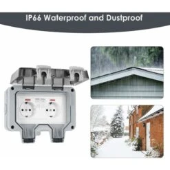 DENUOTOP Prise Exterieure Etanche IP66 Double Prise De Courant Et Volet De Protection Multiprise Electrique Murale De Jardin, Prise Anti-Poussière Et Coupe-Vent Avec Interrupteur, Voyant Lumineux -Douille Soldes Boutiquec 61331343 4