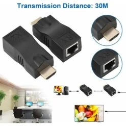 Câble D'extension Réseau RJ45 Vers HDMI 1.4, 30 M Sur LAN Ethernet 5e / 6 Cat. Prise En Charge Du Convertisseur RJ45 HDMI Cat 3D 4K Pour PS3 HDTV HDPC STB (1 Paire)LO-Ron -Douille Soldes Boutiquec 63527626 5