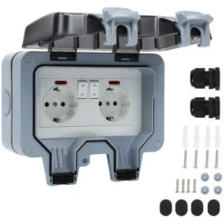 Randaco Prise Étanche Double Prise Electrique Extérieure IP66 Étanche Prise Murale 16A Avec Interrupteur