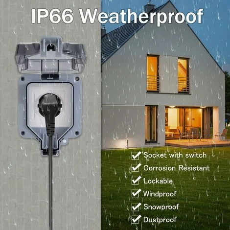 Prise Étanche IP66, Prise Exterieur Résistant Aux Intempéries, Boîte De Derivation Extérieure Murale, Protection Multiprise Pour Cuisine, Garage, Salle De Bain, Piscine Et Gardin 2 Prise Étanche IP66, Prise Exterieur Résistant Aux Intempéries, Boîte De Derivation Extérieure Murale, Protection Multiprise Pour Cuisine, Garage, Salle De Bain, Piscine Et Gardin – Image 2