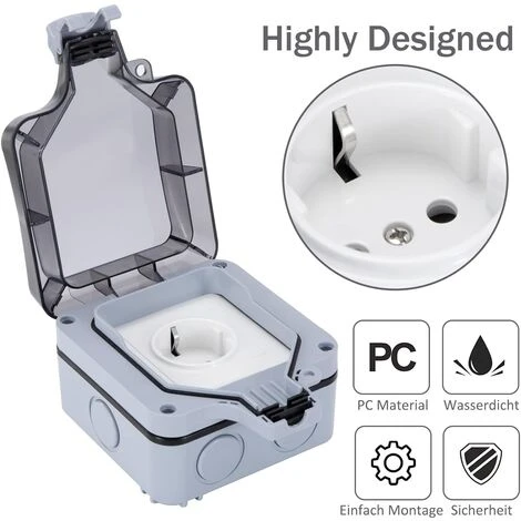 Prise Étanche IP66, Prise Exterieur Résistant Aux Intempéries, Boîte De Derivation Extérieure Murale, Protection Multiprise Pour Cuisine, Garage, Salle De Bain, Piscine Et Gardin 3 Prise Étanche IP66, Prise Exterieur Résistant Aux Intempéries, Boîte De Derivation Extérieure Murale, Protection Multiprise Pour Cuisine, Garage, Salle De Bain, Piscine Et Gardin – Image 3