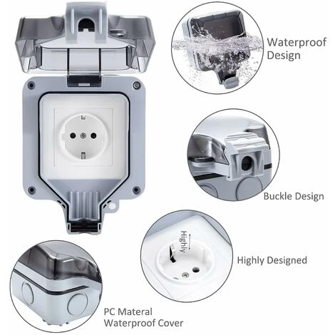 Prise Étanche IP66, Prise Exterieur Résistant Aux Intempéries, Boîte De Derivation Extérieure Murale, Protection Multiprise Pour Cuisine, Garage, Salle De Bain, Piscine Et Gardin 4 Prise Étanche IP66, Prise Exterieur Résistant Aux Intempéries, Boîte De Derivation Extérieure Murale, Protection Multiprise Pour Cuisine, Garage, Salle De Bain, Piscine Et Gardin – Image 4
