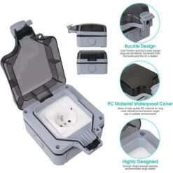 Prise Étanche IP66, Prise Etanche Extérieure Murale, Boîtier De Prise Murale Étanche à La Poussière Pour Intérieur Et Extérieur (Avec Interrupteur, B) 7 Prise Étanche IP66, Prise Etanche Extérieure Murale, Boîtier De Prise Murale Étanche à La Poussière Pour Intérieur Et Extérieur (Avec Interrupteur, B) -Douille Soldes Boutiquec 64032214 3