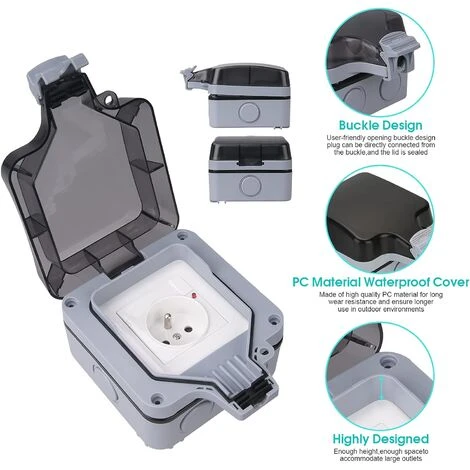 Prise Étanche IP66, Prise Etanche Extérieure Murale, Boîtier De Prise Murale Étanche à La Poussière Pour Intérieur Et Extérieur (Avec Interrupteur, B) 3 Prise Étanche IP66, Prise Etanche Extérieure Murale, Boîtier De Prise Murale Étanche à La Poussière Pour Intérieur Et Extérieur (Avec Interrupteur, B) – Image 3