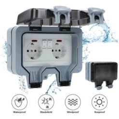 EINFEBEN Prise Étanche Extérieure IP66 Avec Interrupteur, Prise Extérieure Murale Double Pour Cuisine,Piscine Et Gardin