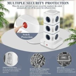 Tour Multiprise, 12 Prises Multiprise Electrique (2500W / 10A) Avec 4 Ports USB, Multi Prises électriques Parafoudre Multiprise Verticale Pour Maison Bureau, Rallonge 3M -Douille Soldes Boutiquec 67562582 4