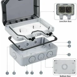 Prise étanche Double Avec Bote De Derivation étanche, Prise Extérieure IP66, Prise Murale Anti Poussière Pour Cuisine, Salle De Bain, Garage, Piscine Et Gardin -Douille Soldes Boutiquec 67696825 3
