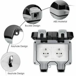 Prise étanche Double Avec Bote De Derivation étanche, Prise Extérieure IP66, Prise Murale Anti Poussière Pour Cuisine, Salle De Bain, Garage, Piscine Et Gardin -Douille Soldes Boutiquec 67696825 4