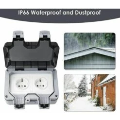 Prise étanche Double Avec Bote De Derivation étanche, Prise Extérieure IP66, Prise Murale Anti Poussière Pour Cuisine, Salle De Bain, Garage, Piscine Et Gardin -Douille Soldes Boutiquec 67696825 5