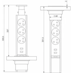 Bloc Multiprise Rétractable à Encastrer Avec 3 Prises De Courant 230V Escamotable Ø60mm Câble 2m Plan De Travail Cuisine Bureau Chambre Pull-Up -Douille Soldes Boutiquec 71047460 3