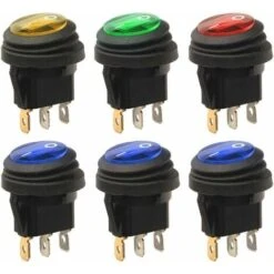 6pcs 12V-24VDC 20A LED Interrupteur à Bascule 3 Broches SPST Étanche Rond Power Switch Bouton Contrôle Pour Voiture Auto Bateau Camion (1 X Rouge/Jaune/Vert, 3 X Bleu) Cisea