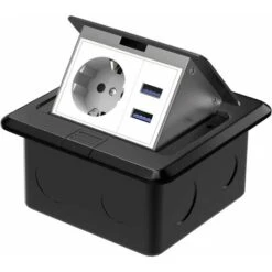 MSBD Prise De Sol étanche Encastrée Sur Comptoir 1 Prise 2 USB Pour Cuisine (noir)