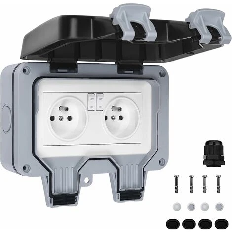 Prise Extérieure étanche Monobloc IP66 étanche Extérieure (prise Double Avec Interrupteur Gris) 1 Prise Extérieure étanche Monobloc IP66 étanche Extérieure (prise Double Avec Interrupteur Gris)