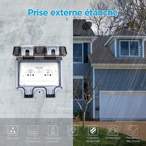 Prise Extérieure étanche Monobloc IP66 étanche Extérieure (prise Double Avec Interrupteur Gris) 2 Prise Extérieure étanche Monobloc IP66 étanche Extérieure (prise Double Avec Interrupteur Gris) – Image 2