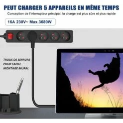 Multiprise Monobloc 5 Prises 16A Avec Rallonge Interrupteur 3M 230 V Avec Sécurité Enfant, Noir -Douille Soldes Boutiquec 74833328 3