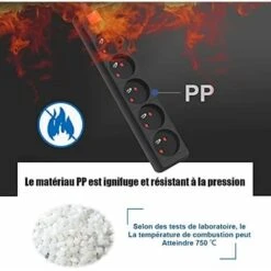 Multiprise Monobloc 5 Prises 16A Avec Rallonge Interrupteur 3M 230 V Avec Sécurité Enfant, Noir -Douille Soldes Boutiquec 74833328 5