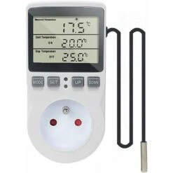 Prise Thermostat Regulateur De Température Numérique Chauffage Refroidissement Avec Sonde, LCD Prise Contrôleur De Température Minuteur Pour Aquarium Incubateur Serre