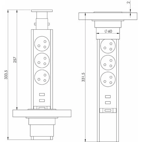 Bloc Multiprise Rétractable à Encastrer Avec 3 Prises De Courant 230V Et 2 Prises USB A/A 5V 2,4A Escamotable Ø60mm Câble 2m Plan De Travail Cuisine Bureau Chambre Pull-Up 3 Bloc Multiprise Rétractable à Encastrer Avec 3 Prises De Courant 230V Et 2 Prises USB A/A 5V 2,4A Escamotable Ø60mm Câble 2m Plan De Travail Cuisine Bureau Chambre Pull-Up – Image 3