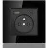 Panneau De Prises Françaises Type-c+USB16A Type 86, Nombre De Prises : 2 Trous, Nombre De Ports USB : 1, Nombre De Ports Type-c : 1, Sûr Et Ferme(style Verre, Noir)