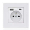Panneau De Prises Françaises Type-c+USB16A Type 86, Nombre De Prises : 2 Trous, Nombre De Ports USB : 1, Nombre De Ports Type-c : 1, Sûr Et Ferme(carré Blanc)