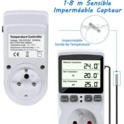 Prise Thermostat, Régulateur De Température, Minuterie Numérique Programmable Avec Sonde, Prise Thermostat Chauffage Serre, Aquarium 1pc -Douille Soldes Boutiquec 77103574 5