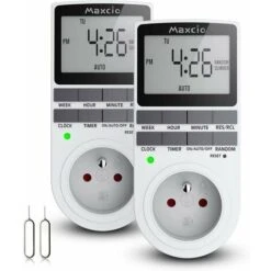 Prise Programmable Digitale, Minuterie Numérique Journalier/Hebdomadaire, Programmateur Prise Electrique Avec Ecran LCD Et Mode Aléatoire Antivol, Économie D'Energie, 16A/3680W Max (2 Packs)