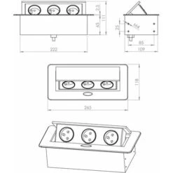 Multiprise Rectangulaire Encastrable 3 Prises 230V Couvercle Rabattable Escamotable Câble Alimentation 1,5m Plan De Travail Cuisine Bureau Atelier Discret Design Décoration Robuste, Métal Noir -Douille Soldes Boutiquec 80971754 3