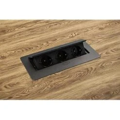 Multiprise Rectangulaire Encastrable 3 Prises 230V Couvercle Rabattable Escamotable Câble Alimentation 1,5m Plan De Travail Cuisine Bureau Atelier Discret Design Décoration Robuste, Métal Noir -Douille Soldes Boutiquec 80971754 5