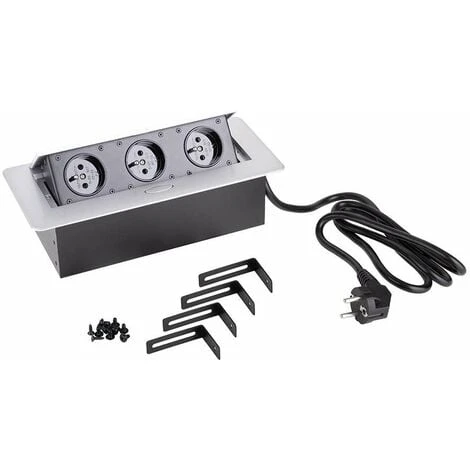 Multiprise Rectangulaire Encastrable 3 Prises 230V Couvercle Rabattable Escamotable Câble Alimentation 1,5m Plan De Travail Cuisine Bureau Atelier Discret Design Décoration Robuste, Métal Argenté Imit 1 Multiprise Rectangulaire Encastrable 3 Prises 230V Couvercle Rabattable Escamotable Câble Alimentation 1,5m Plan De Travail Cuisine Bureau Atelier Discret Design Décoration Robuste, Métal Argenté Imit