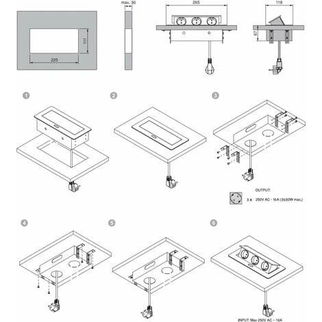 Multiprise Rectangulaire Encastrable 3 Prises 230V Couvercle Rabattable Escamotable Câble Alimentation 1,5m Plan De Travail Cuisine Bureau Atelier Discret Design Décoration Robuste, Métal Argenté Imit 4 Multiprise Rectangulaire Encastrable 3 Prises 230V Couvercle Rabattable Escamotable Câble Alimentation 1,5m Plan De Travail Cuisine Bureau Atelier Discret Design Décoration Robuste, Métal Argenté Imit – Image 4