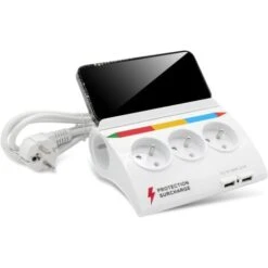 Bloc Multiprise Couleur 5 Prises Et 2 USB + 5 Stickers - Support Téléphone - Normes NF