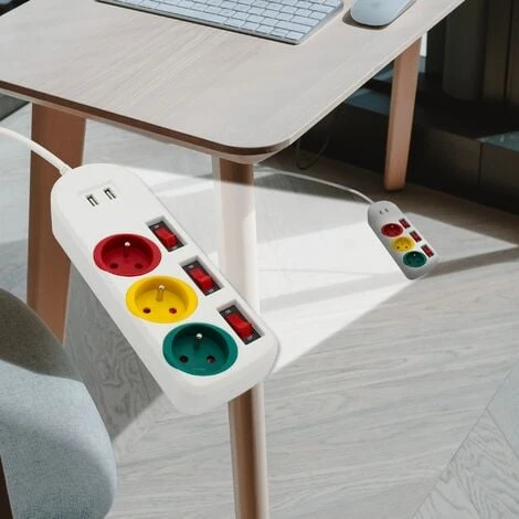 FISHTEC Bloc Multiprise 3 Prises Couleurs 16A + 2 Ports USB 2A + 3 Stickers - Interrupteurs Individuels - Normes NF 5 FISHTEC Bloc Multiprise 3 Prises Couleurs 16A + 2 Ports USB 2A + 3 Stickers - Interrupteurs Individuels - Normes NF – Image 5