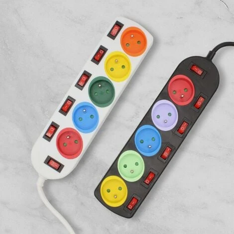 Lot De 2 - Bloc Multiprise Couleur - Interrupteur Pour Chaque Sortie + Stickers - Cable 1,5 M - Normes NF 2 Lot De 2 - Bloc Multiprise Couleur - Interrupteur Pour Chaque Sortie + Stickers - Cable 1,5 M - Normes NF – Image 2