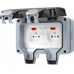 Prise Étanche Extérieure IP66 Avec Interrupteur, Boîte De Derivation Étanche, Prise Extérieure Murale Double