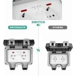 Prise Étanche Extérieure IP66 Avec Interrupteur, Boîte De Derivation Étanche, Prise Extérieure Murale Double -Douille Soldes Boutiquec 83867861 3